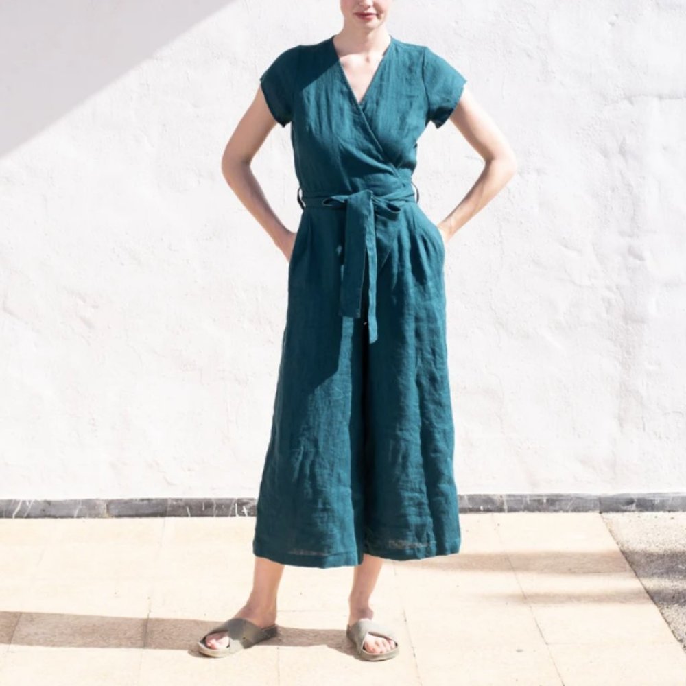 notPERFECTLINEN - NEW w/o Tags - Wrap linen jumpsuit TORINO in MAXI length - Picture 6 of 7